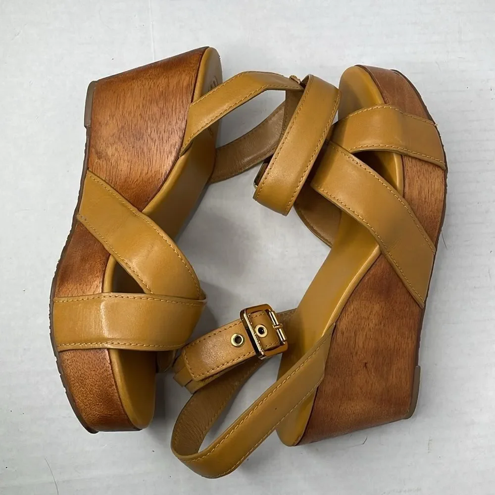 Tory Burch Almita Tan leather ankle strap wedge Sandals